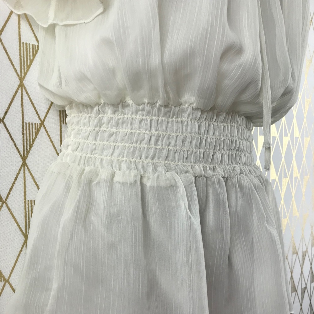 Flutter Sleeve Sheer Chic Cream Blouse Top - Picture 4 of 16